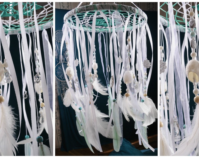 Mobile light mint children room girls baby bed newborn baby cute nice gentle dreamcatcher handmade exclusive idea gift light mint Original