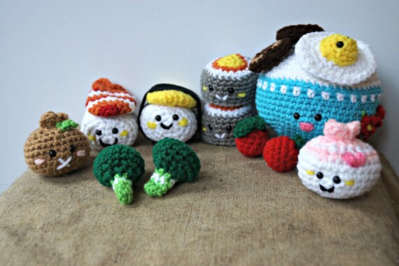 Crochet Kawaii Bento Amigurumi Sushi Set 17 Pieces