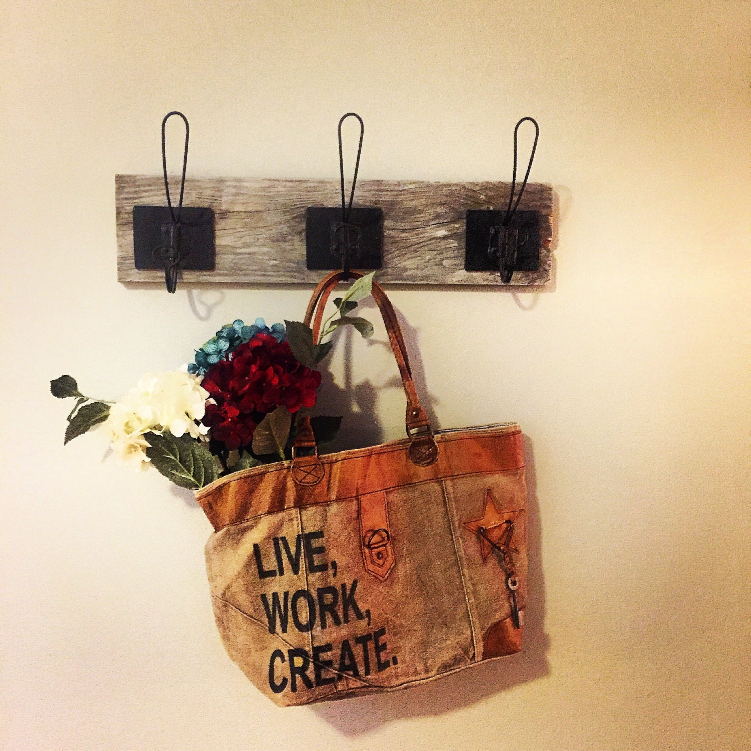 Farmhouse Coat Rack//Rustic Coat Rack//Vintage Hooks//Vintage