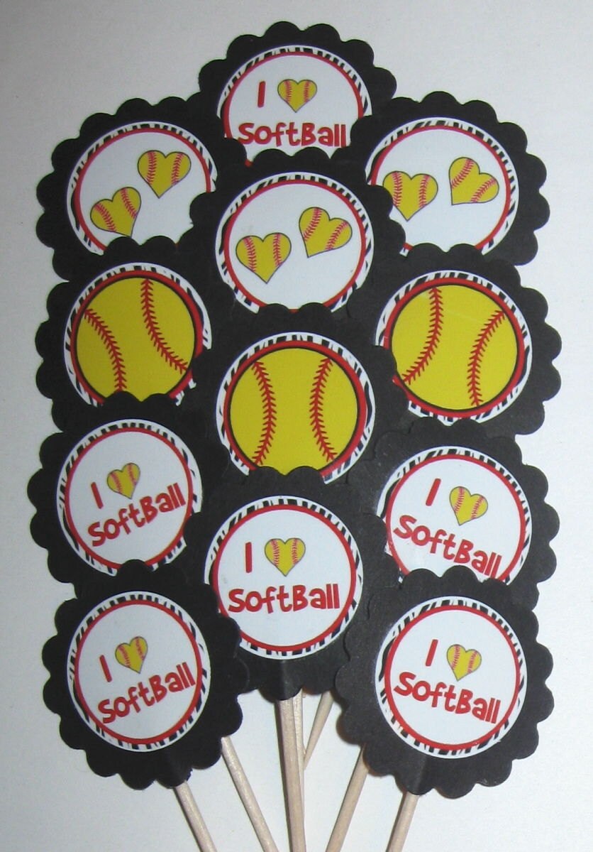 Softball Cupcake Toppers/party picks Item 1063