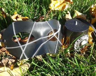 Mens caged black and silver chain mask masquerade mask party mask halloween mask mardi gras mask ball mask carnival mask
