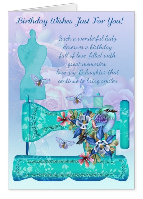 Sewing Machine Sewing Birthday Card With by MoonlakeDesignMugs