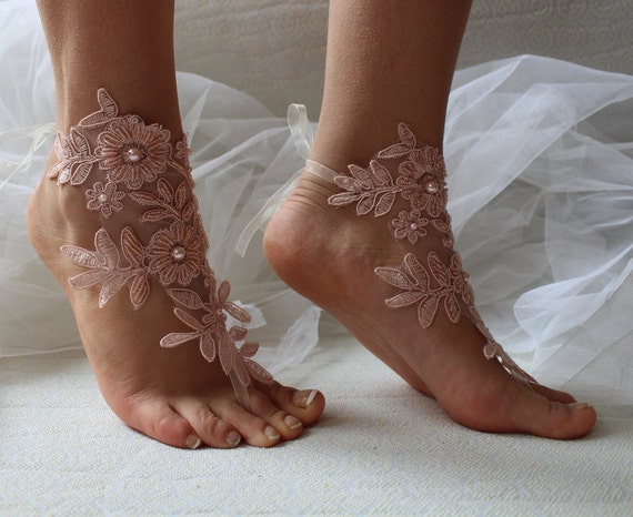 Wedding shoesBeaded pink lace wedding sandalsbarefoot