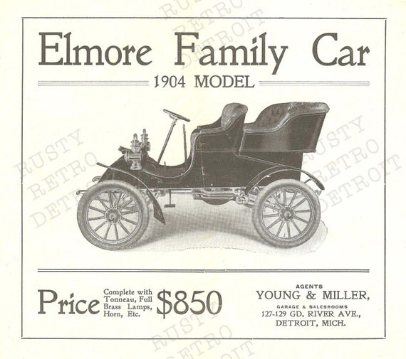 Vintage Auto Print Elmore Family Car Detroit 1904