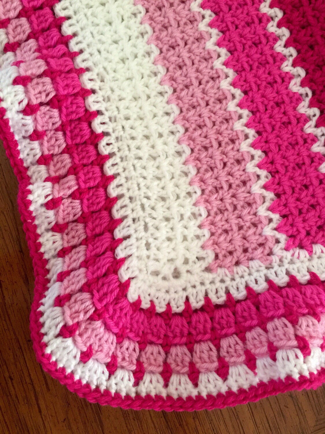 Crochet baby blanket Pink and white baby blanket by KinikkisCrafts