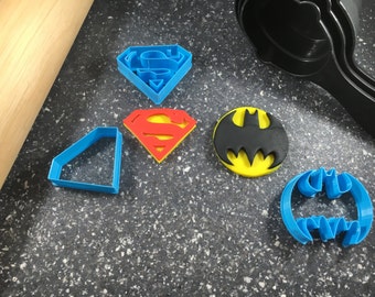 Batman and Superman Symbols Layered Fondant Cookie Cutter