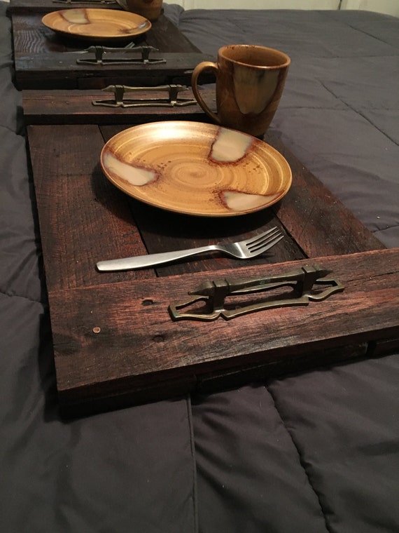 Items similar to Antique Restored Wood Serving Trays with antique brass ...