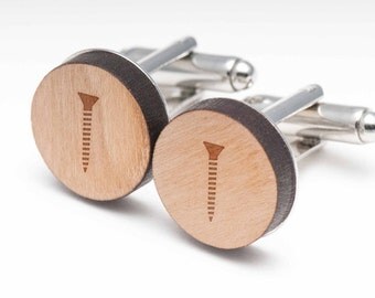 Screw Wood Cufflinks Gift For Him, Wedding Gifts, Groomsman Gifts, and Personalized
