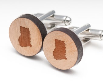 Ghana Wood Cufflinks Gift For Him, Wedding Gifts, Groomsman Gifts, and Personalized