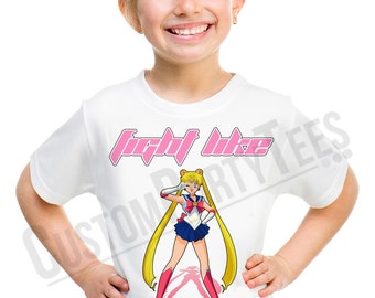 Sailor Moon Birthday Shirt Customized Birthday Party Shirt Add Name & Age Sailor Moon TShirt Fight Like A Girl Breast Cancer Awareness LL 01
