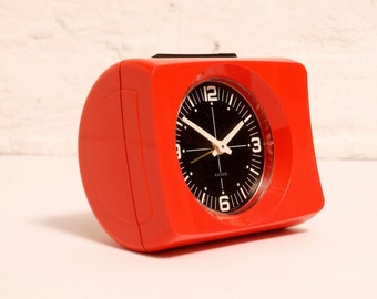 Vintage West German Plastic KAISER Mechanical Orange ALARM CLOCK from the Seventies