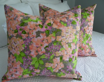 Set of 2 Pillow covers. Floral pillow covers. Purple. cream.grey. pillow covers.Summer PIllows.Spring Pillows.Slip Covers