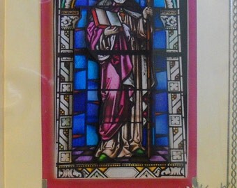 Handmade beautiful 3d colorful stain glass window print Holy Communion card
