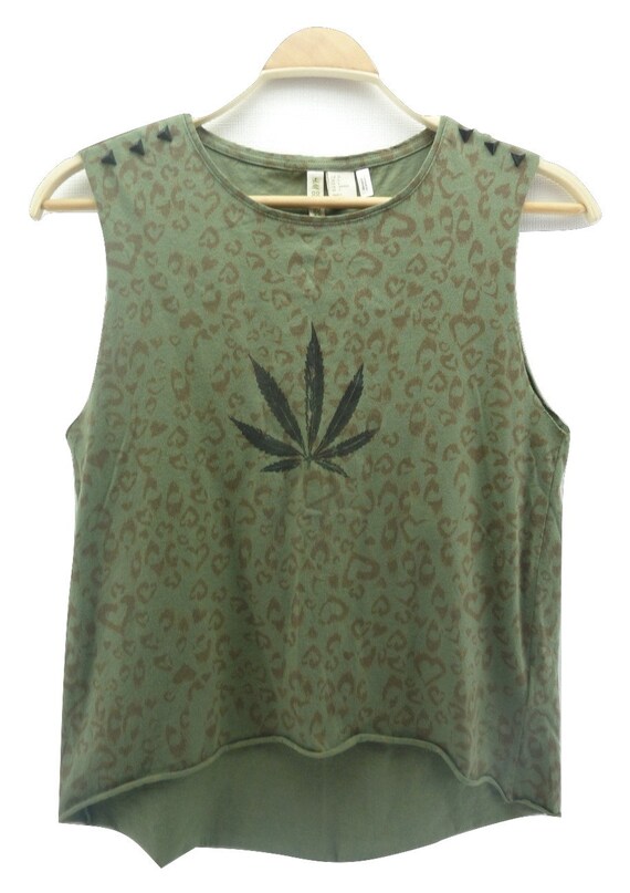 Cannabis Tank Top with Studded Detail Hand by CLOTHandPISTIL
