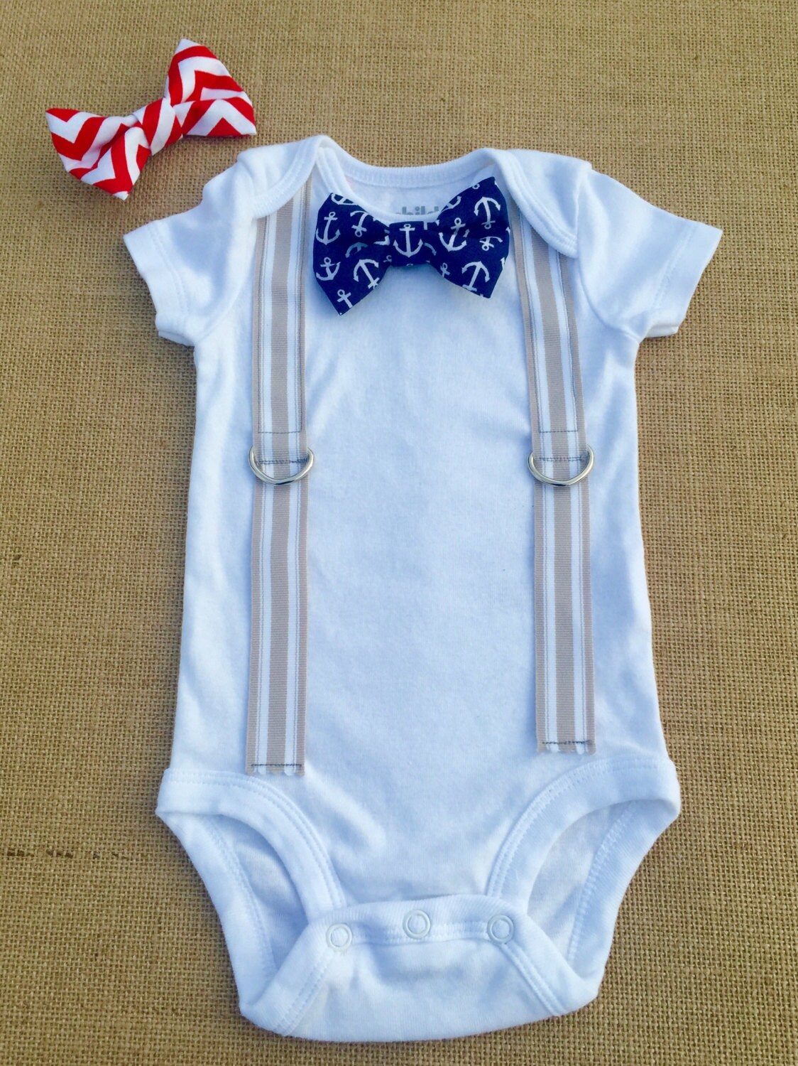 Baby Boy Nautical Snap on Bowtie Onesie Fourth of July