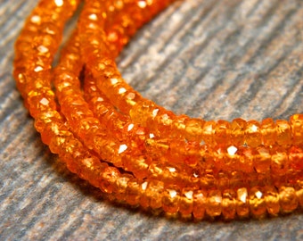 Natural AAA Spessartite Garnet Stunning Natural Sparkling Faceted Rondelle, Exceptional Superb Mandarin Orange Color, 3mm - 7" Half Strand