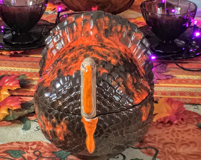 Vintage Ceramics Hand Painted Turkey Covered Candy Dish