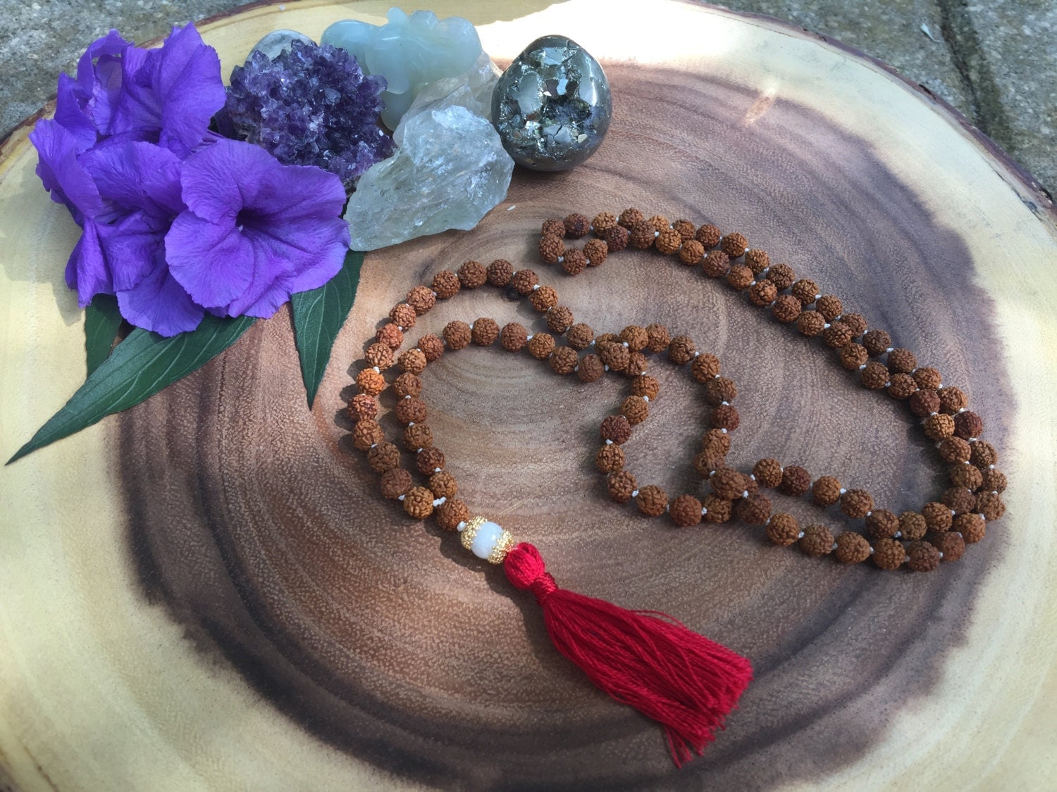 Lovely Knotted Rudraksha Seed Mala 108 seeds 1 Guru bead