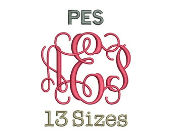 Interlocking Vine Monogram Font Embroidery Fonts - 13 Size Monogram Fonts PES File Format Machine Embroidery Font Design - Instant Download
