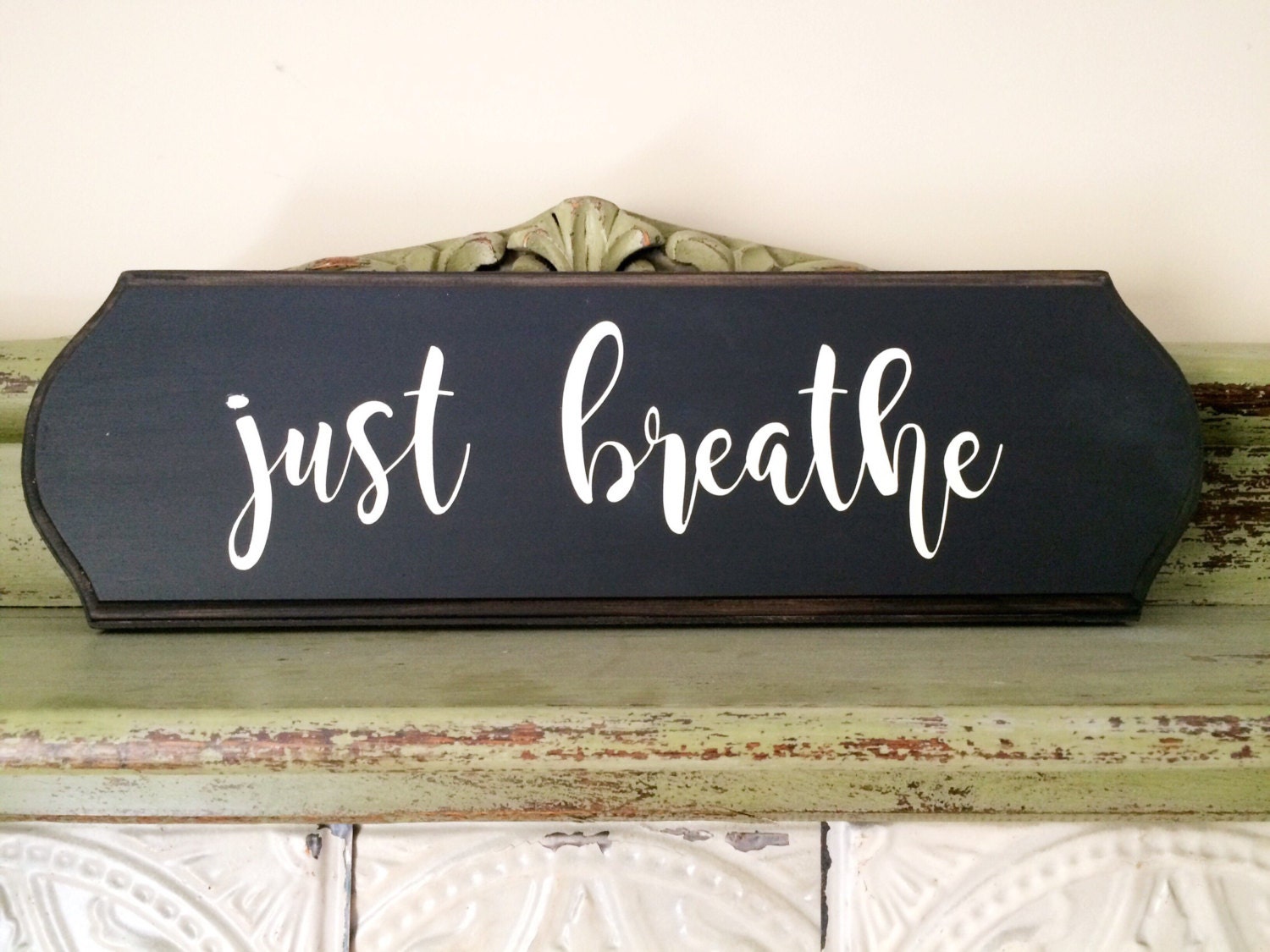 Just breathe painted wood sign by LittleRedDoorFurnish on Etsy