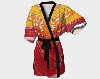 Dragonfly Kimono Robe Wedding Robes Bridesmaid Robe Kimono Knit Chiffon Bathrobe Bridal Robe Bridesmaid Gift Idea Original Abstract Art Red