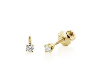 Baby Diamond Stud Earrings, 14K Yellow Gold Genuine White Diamond Stud Earrings for Babies or Kids - Screw Back Settings - Gift for Girls