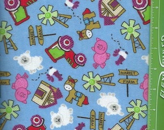 On the farm,Tractor,pigs,sheep,cows,Chicken,on Blue flannel