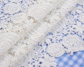 White Wedding Lace Fabric, Rose Pattern Lace Fabric , Wedding Gown Lace, Lace dress fabric lace tote fabric lace curtain fabric