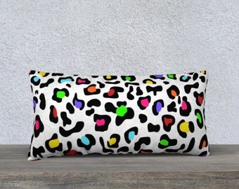 Rainbow Leopard Pillow Case 24"x12" - Leopard Print Throw Pillow Case - Leopard Print House Wears