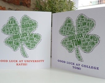 Personalised Good Luck at University Card, Personalised Good Luck at College Card, Good Luck Card, Special Card, Four Leaf Clover Card