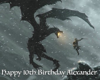 SKYRIM 1/4 Edible Frosting Icing Sheet Cake Topper Image Customized Personalized Birthday 1st Party Custom Decoration