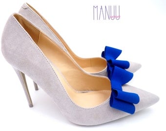 Cobalt blue bows - shoe clips Manuu, Wedding accessory, Bridal shoes