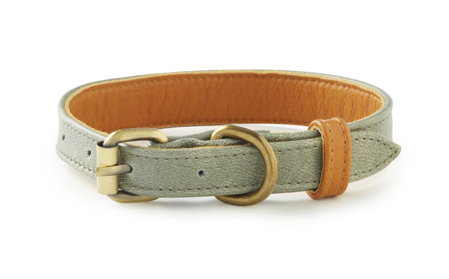 La Jolla Grey Leather Dog Collar