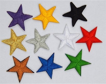 Pack of 10 Mixed star patches > iron-on or sew-on > very pretty!