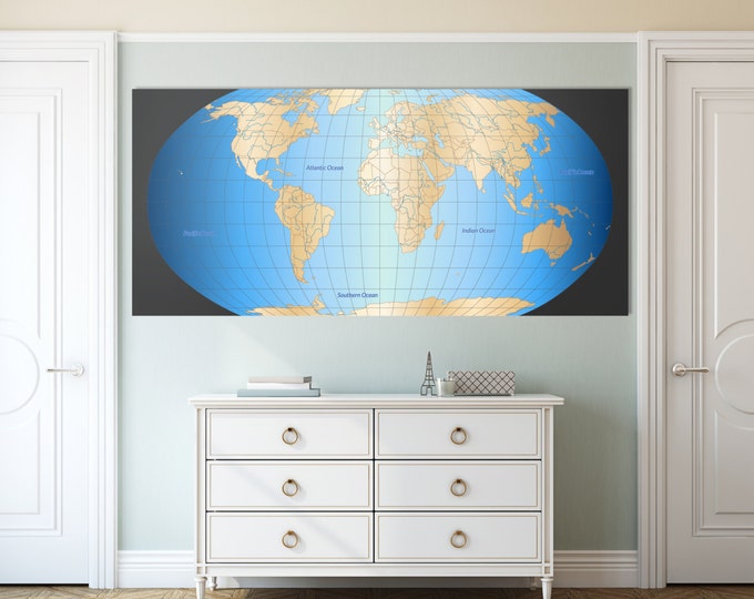 Extra Large Wall Art globe travel map With country border, push pin travel map, globe world map canvas, 3 panel push pin map