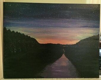 Items similar to SALE! Scenic Creek ORIGINAL Painting on Canvas Sunrise ...