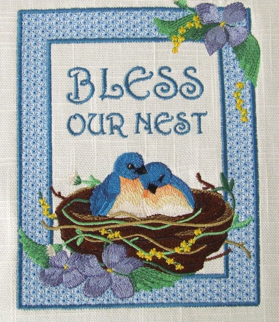 Download EMBROIDERED QUILT BLOCK or panel, Bless our Nest,100% pure ...