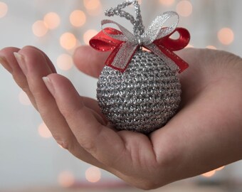 Crochet silver ball Crochet Christmas ornaments Silver ball tree toy Crochet Christmas decoration Xmas tree ornaments Winter wedding decor