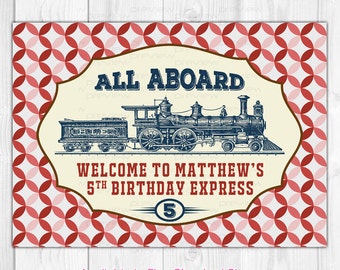 Vintage Train Party - Personalized Birthday Backdrop / Banner / Poster / Door Sign / Dessert Table - Printable Digital PDF File