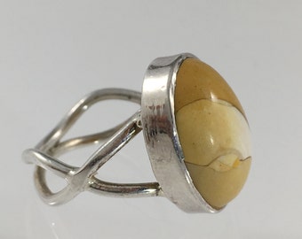 Vintage Estate Sterling Silver AMAZING Polished Yellow White Peanut Jasper Ring US Size 6 Ring 925 Jewelry Jewellery For Her