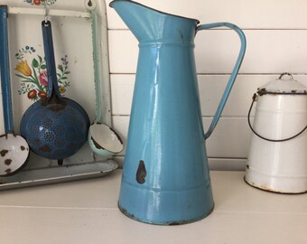 Old water jug, blue, enamel, shabby