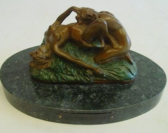 Unique Bronze Érotique Rare Amoureuses de Nuit (Lesbiennes) Non Numéroté