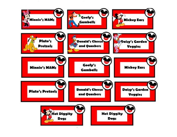Mickey Mouse Party Food Labels Instant Download