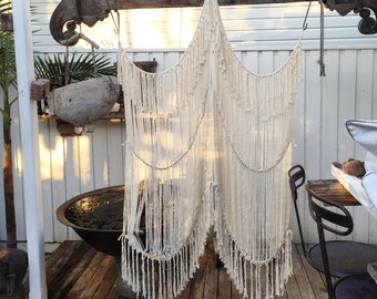 Boho cotton curtain or wall hanging in 2 panels