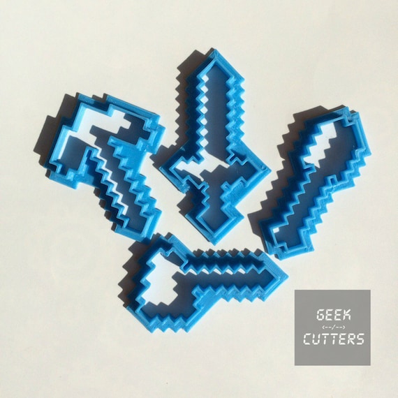 Minecraft Tools Set Cookie Cutters (Pickaxe, Axe, Saber, Sword) - *Dishwasher safe option*