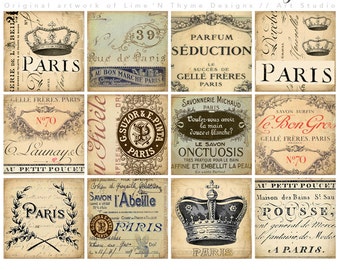 French Vintage ephemera / scrabble tiles 2" squares / french ephemera / collage sheets / scrapbook paper /digital scrapbook kit /download AC