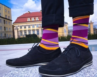 Orange purple casual stripe socks | colorful socks | funky socks | crazy socks | cool socks | casual socks| mens socks |patterned gift socks
