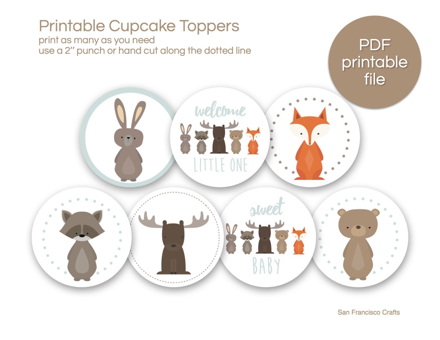 Woodland Cupcake Toppers PRINTABLE Woodland Baby Shower