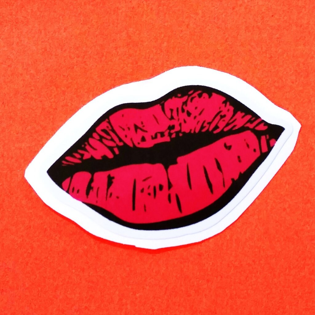 Cherry Red Kiss Mwah Hot Lips Series Mouth Lip Pink Skull