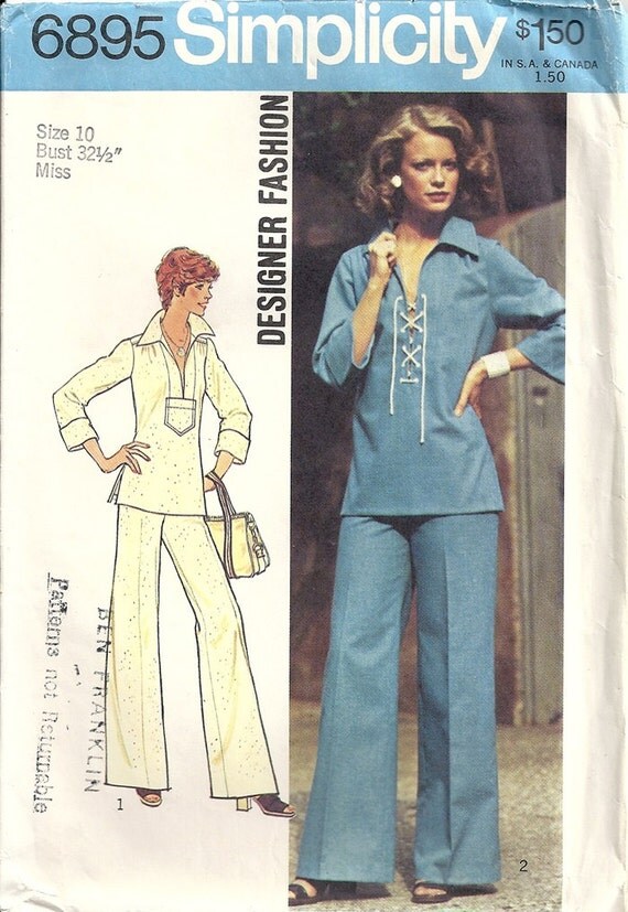 Items similar to Simplicity 6895 Misses Laced Top, Pants 70s Vintage ...